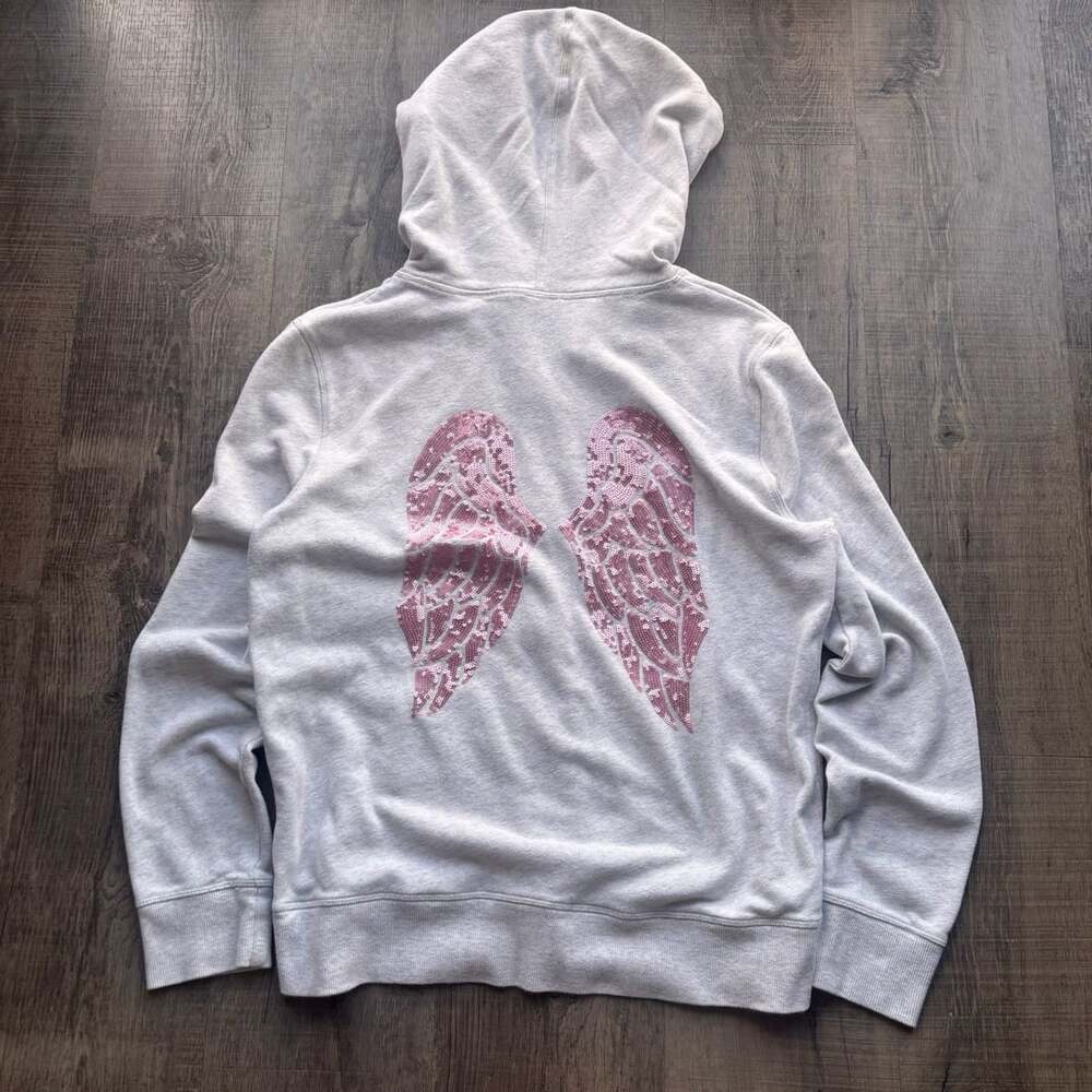 Victoria's Secret Sequin Angel Wings Zip-Up Hoodie Light Grey